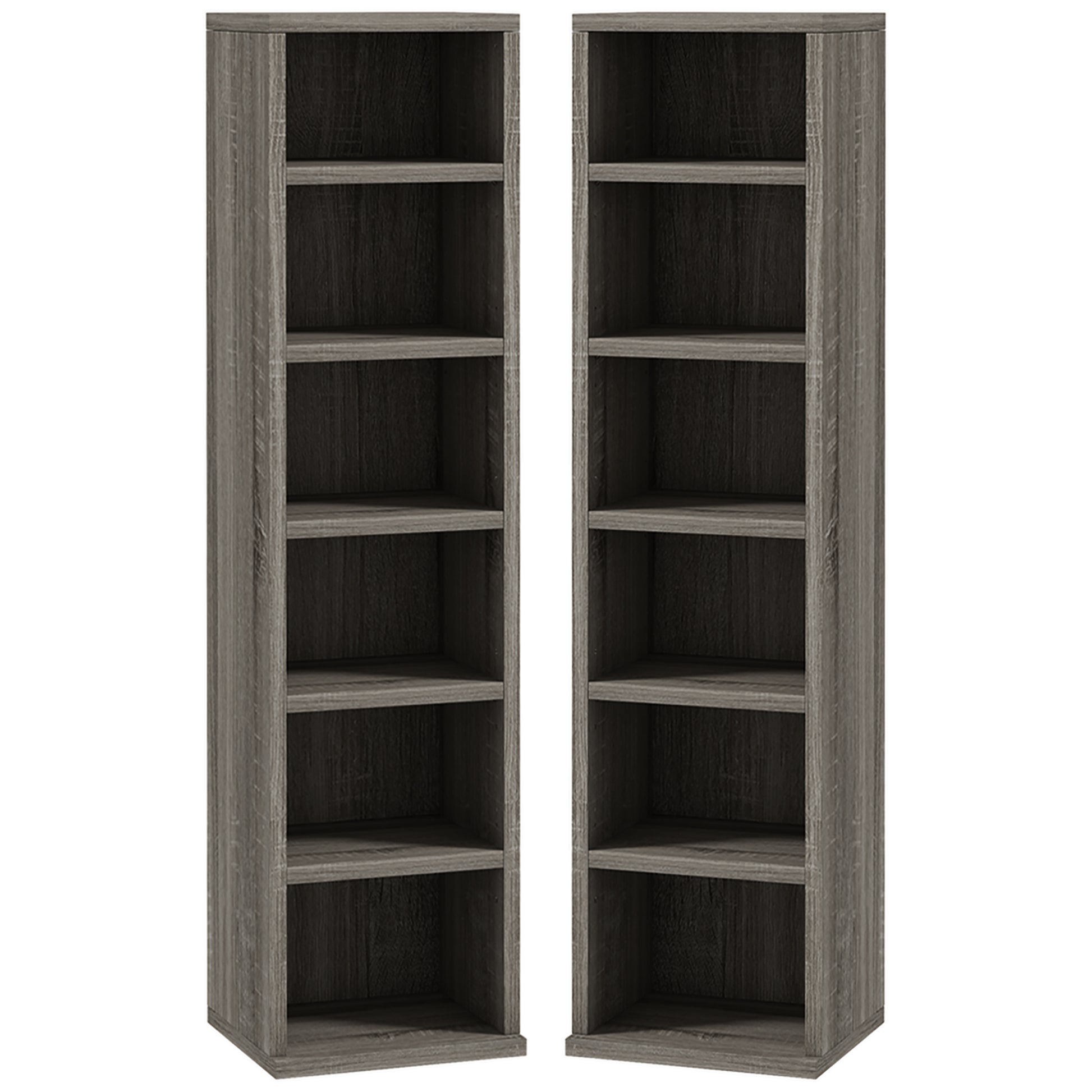 Set of 2 column shelves CD-DVD storage cabinet 6 + 6 compartments 21 x 22.5 x 88.5 cm max. capacity 204 CDs dark gray