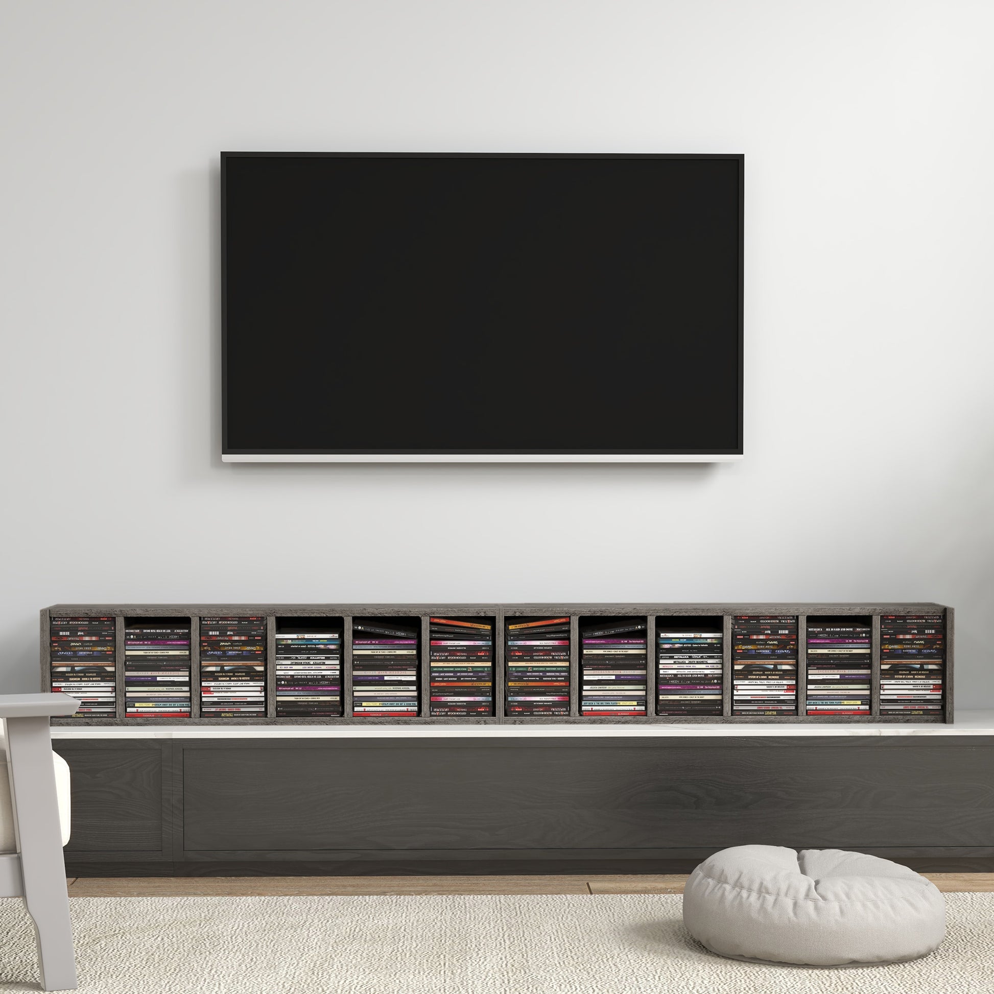 Set of 2 column shelves CD-DVD storage cabinet 6 + 6 compartments 21 x 22.5 x 88.5 cm max. capacity 204 CDs dark gray