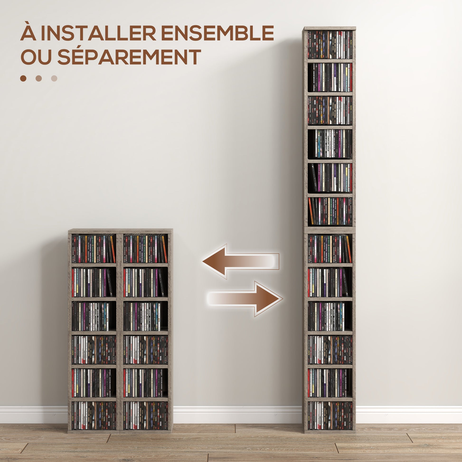 Set of 2 column shelves CD-DVD storage cabinet 6 + 6 compartments 21 x 22.5 x 88.5 cm max. capacity 204 CDs dark gray