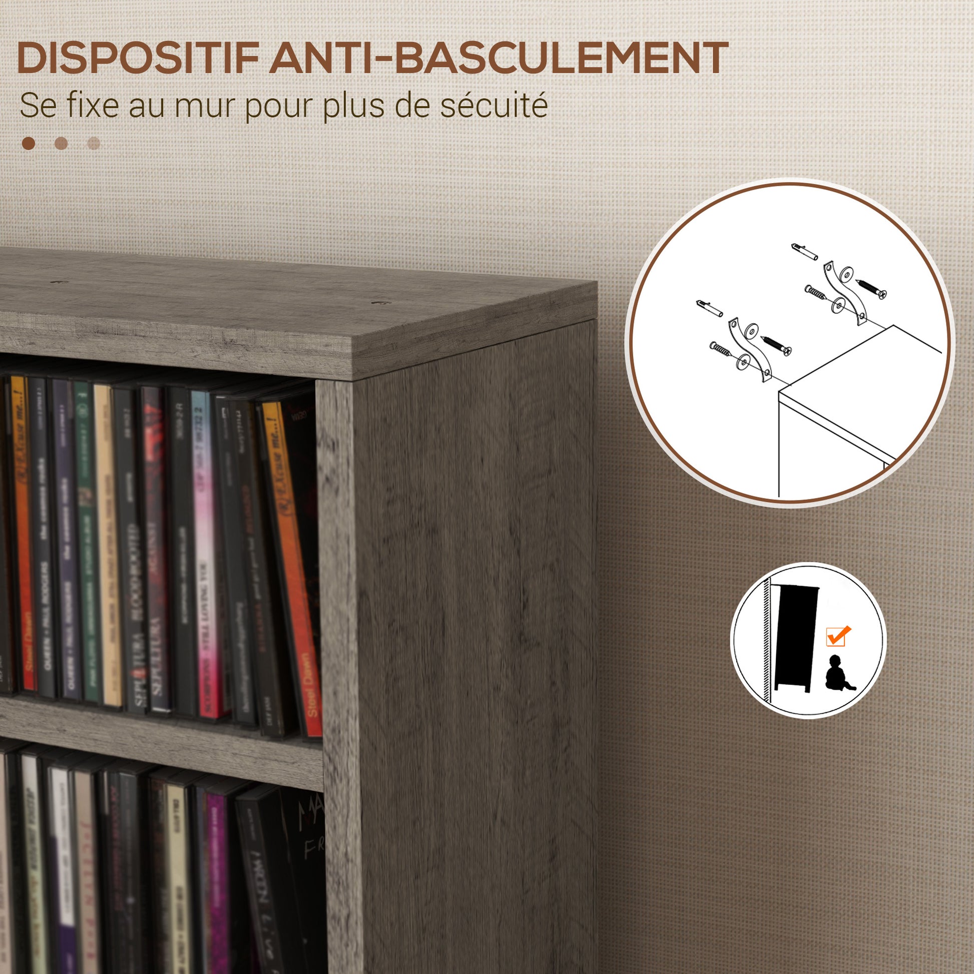 Set of 2 column shelves CD-DVD storage cabinet 6 + 6 compartments 21 x 22.5 x 88.5 cm max. capacity 204 CDs dark gray