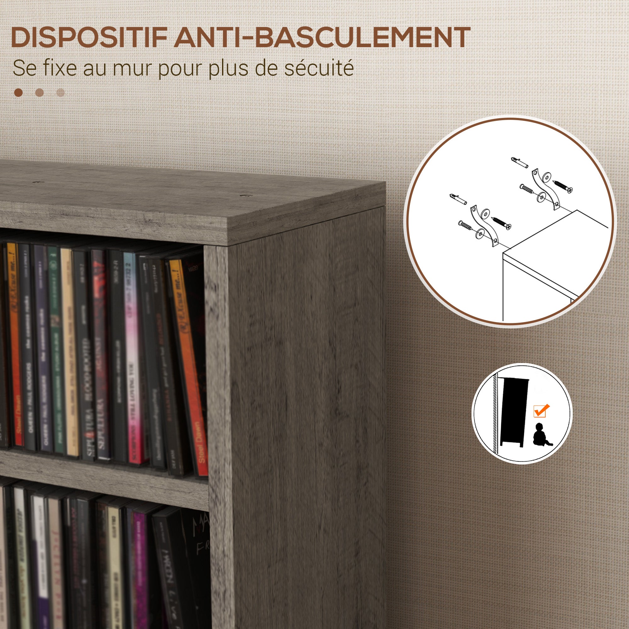 Set of 2 column shelves CD-DVD storage cabinet 6 + 6 compartments 21 x 22.5 x 88.5 cm max. capacity 204 CDs dark gray