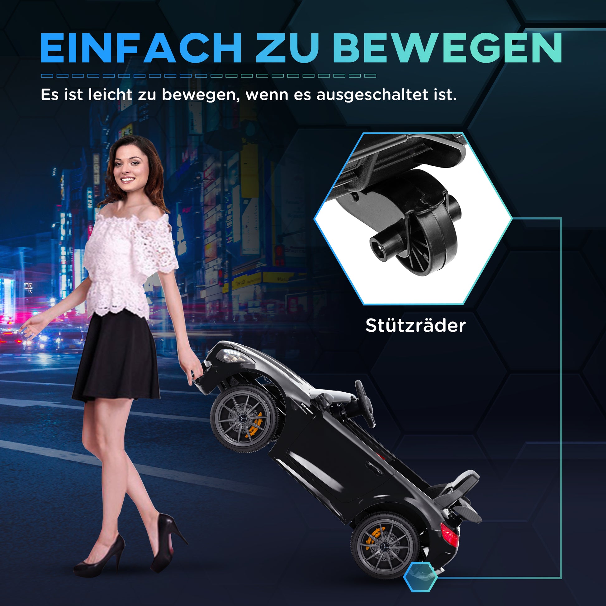 Kids Electric Car 12V Children's Vehicle with 2.4G Remote Control, Car for Kids with Horn, MP3, Music, Soft Start, Reverse Function 3-5 km/h Electric Vehicle for 3-6 Years, Black