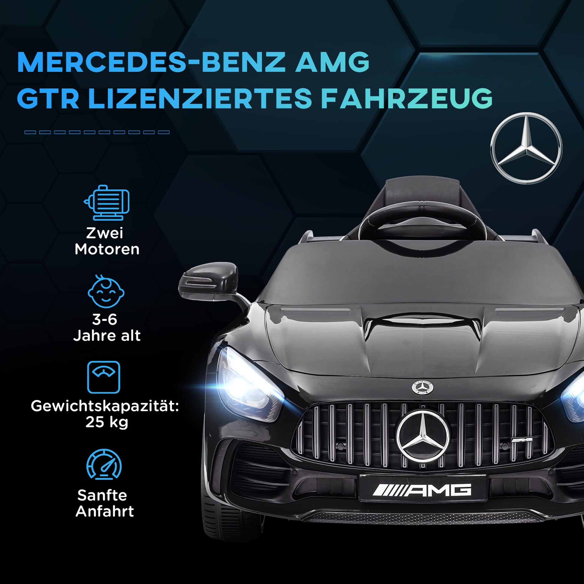 Kids Electric Car 12V Children's Vehicle with 2.4G Remote Control, Car for Kids with Horn, MP3, Music, Soft Start, Reverse Function 3-5 km/h Electric Vehicle for 3-6 Years, Black