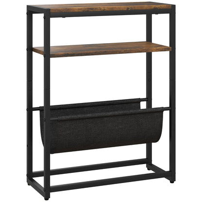 End Table Side Table Entry Table with Shelf and Magazine Rack Industrial Design - 43L x 18W x 56H cm Dark Brown