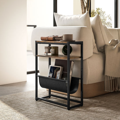 End Table Side Table Entry Table with Shelf and Magazine Rack Industrial Design - 43L x 18W x 56H cm Dark Brown