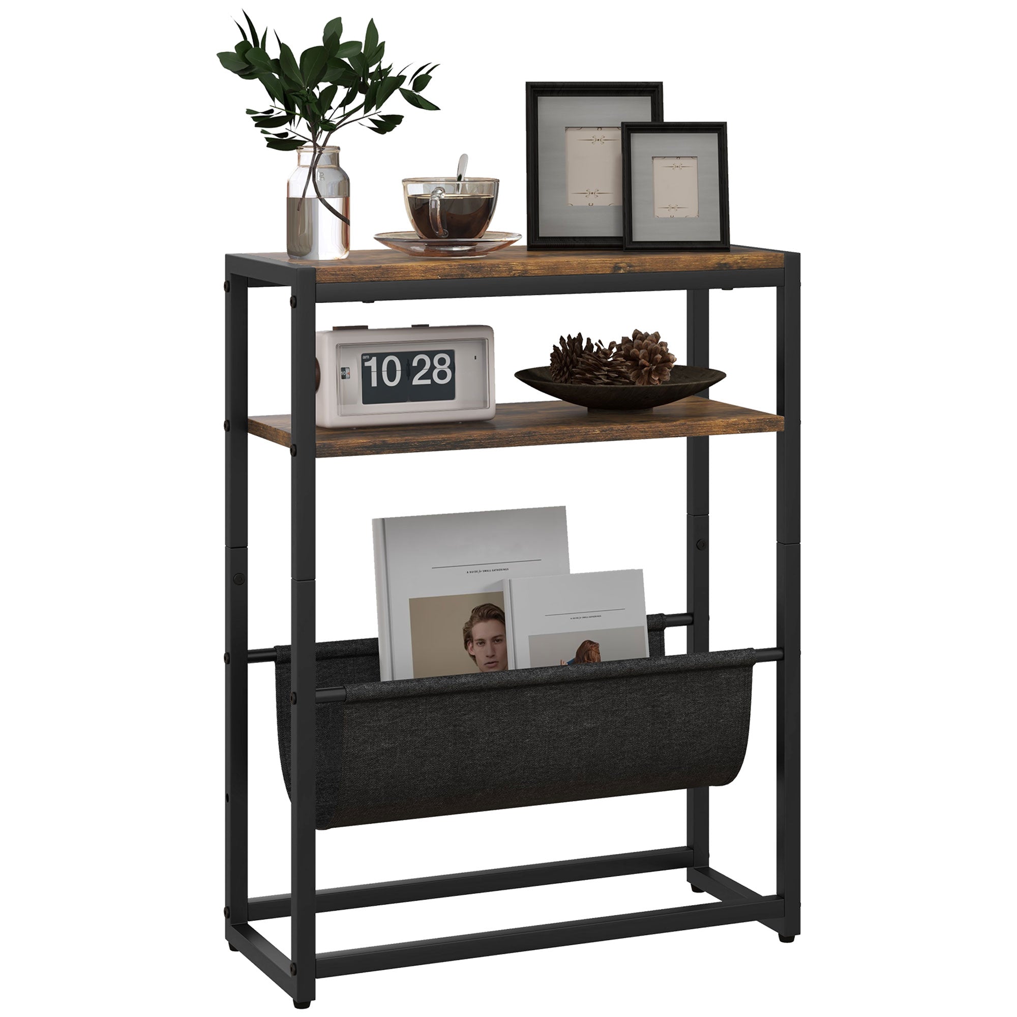 End Table Side Table Entry Table with Shelf and Magazine Rack Industrial Design - 43L x 18W x 56H cm Dark Brown