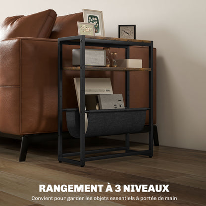 End Table Side Table Entry Table with Shelf and Magazine Rack Industrial Design - 43L x 18W x 56H cm Dark Brown