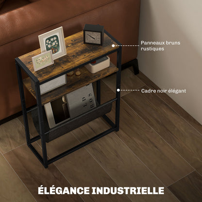 End Table Side Table Entry Table with Shelf and Magazine Rack Industrial Design - 43L x 18W x 56H cm Dark Brown