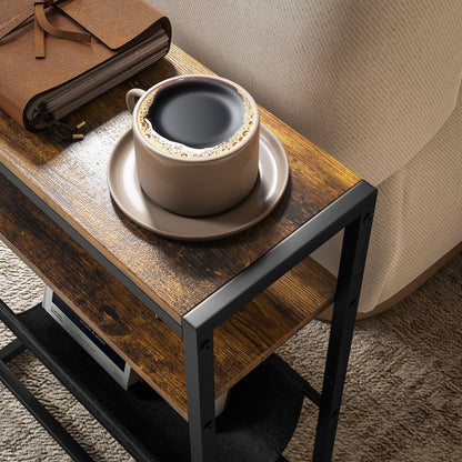 End Table Side Table Entry Table with Shelf and Magazine Rack Industrial Design - 43L x 18W x 56H cm Dark Brown