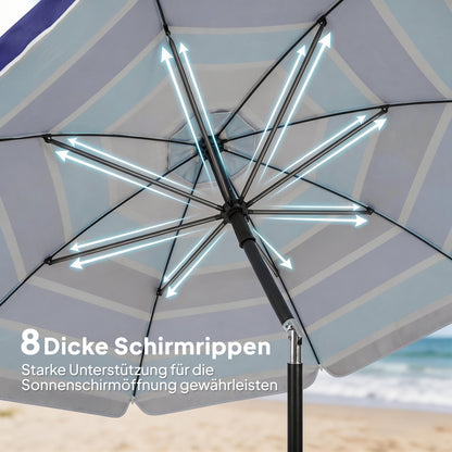 Beach Umbrella Ø78 in (198 cm) UV30+ with Foldable Table & Drink Holders, Adjustable Tilt, Balcony/Travel Parasol with Carry Bag — Multicolor/Black