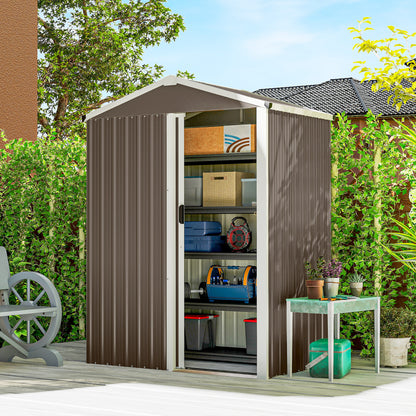 Metal Garden Shed — 1.18 m² (136 × 87 × 179 cm) Sliding Door, Sloped Roof, Gloves Included, Brown