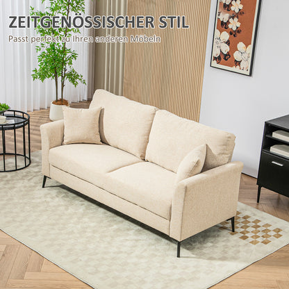 2-Seater Sofa, Couch with Linen Look, Metal Legs, Upholstered Double Sofa for Living Room, Bedroom, 179 x 80 x 89 cm, Beige