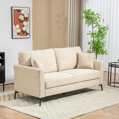 2-Seater Sofa, Couch with Linen Look, Metal Legs, Upholstered Double Sofa for Living Room, Bedroom, 179 x 80 x 89 cm, Beige