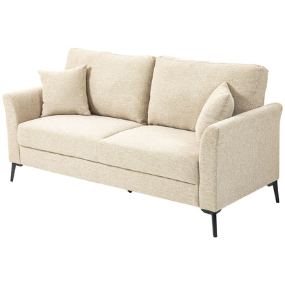 2-Seater Sofa, Couch with Linen Look, Metal Legs, Upholstered Double Sofa for Living Room, Bedroom, 179 x 80 x 89 cm, Beige