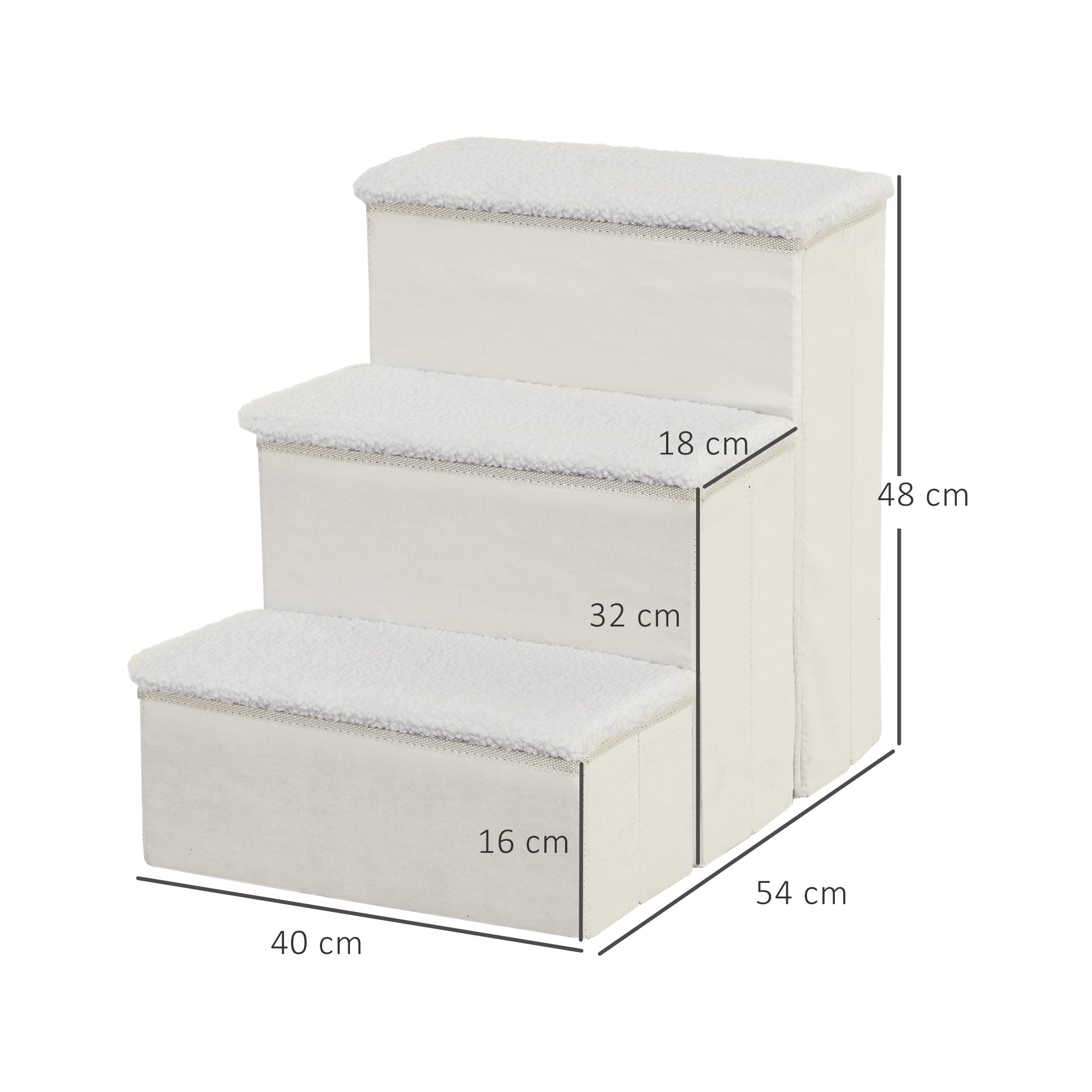 Pet Stairs Cat Stairs Dog Stairs Foldable 3 Steps Pet Stairs with Storage Space for Cats and Dogs MDF White 40 x 54 x 48 cm