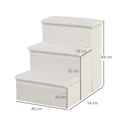 Pet Stairs Cat Stairs Dog Stairs Foldable 3 Steps Pet Stairs with Storage Space for Cats and Dogs MDF White 40 x 54 x 48 cm