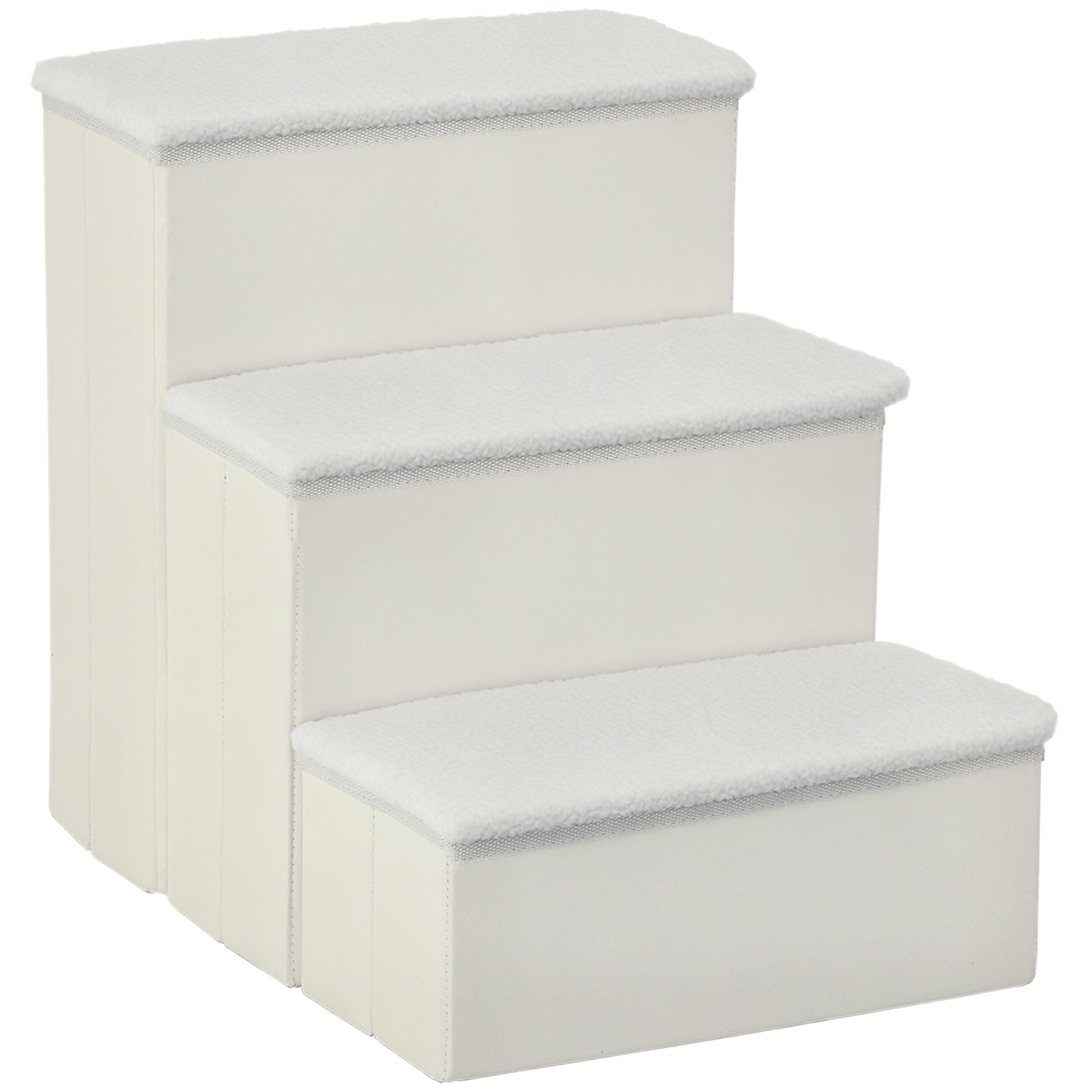 Pet Stairs Cat Stairs Dog Stairs Foldable 3 Steps Pet Stairs with Storage Space for Cats and Dogs MDF White 40 x 54 x 48 cm