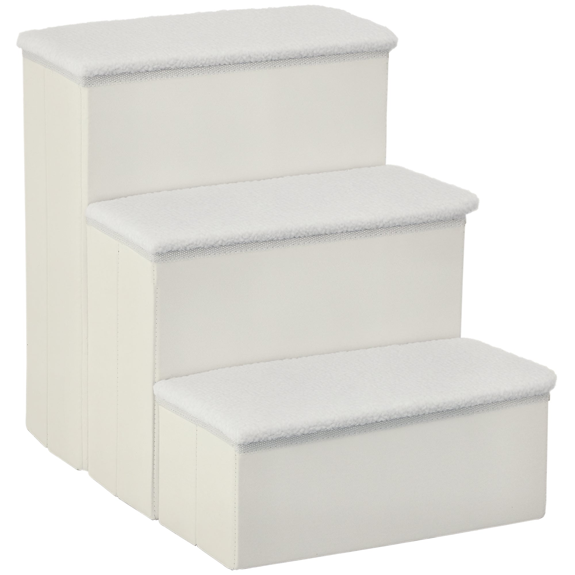 Pet Stairs Cat Stairs Dog Stairs Foldable 3 Steps Pet Stairs with Storage Space for Cats and Dogs MDF White 40 x 54 x 48 cm