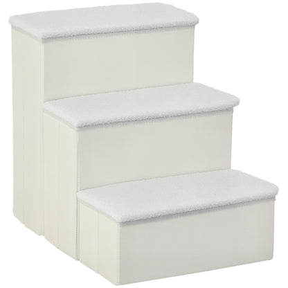Pet Stairs Cat Stairs Dog Stairs Foldable 3 Steps Pet Stairs with Storage Space for Cats and Dogs MDF White 40 x 54 x 48 cm