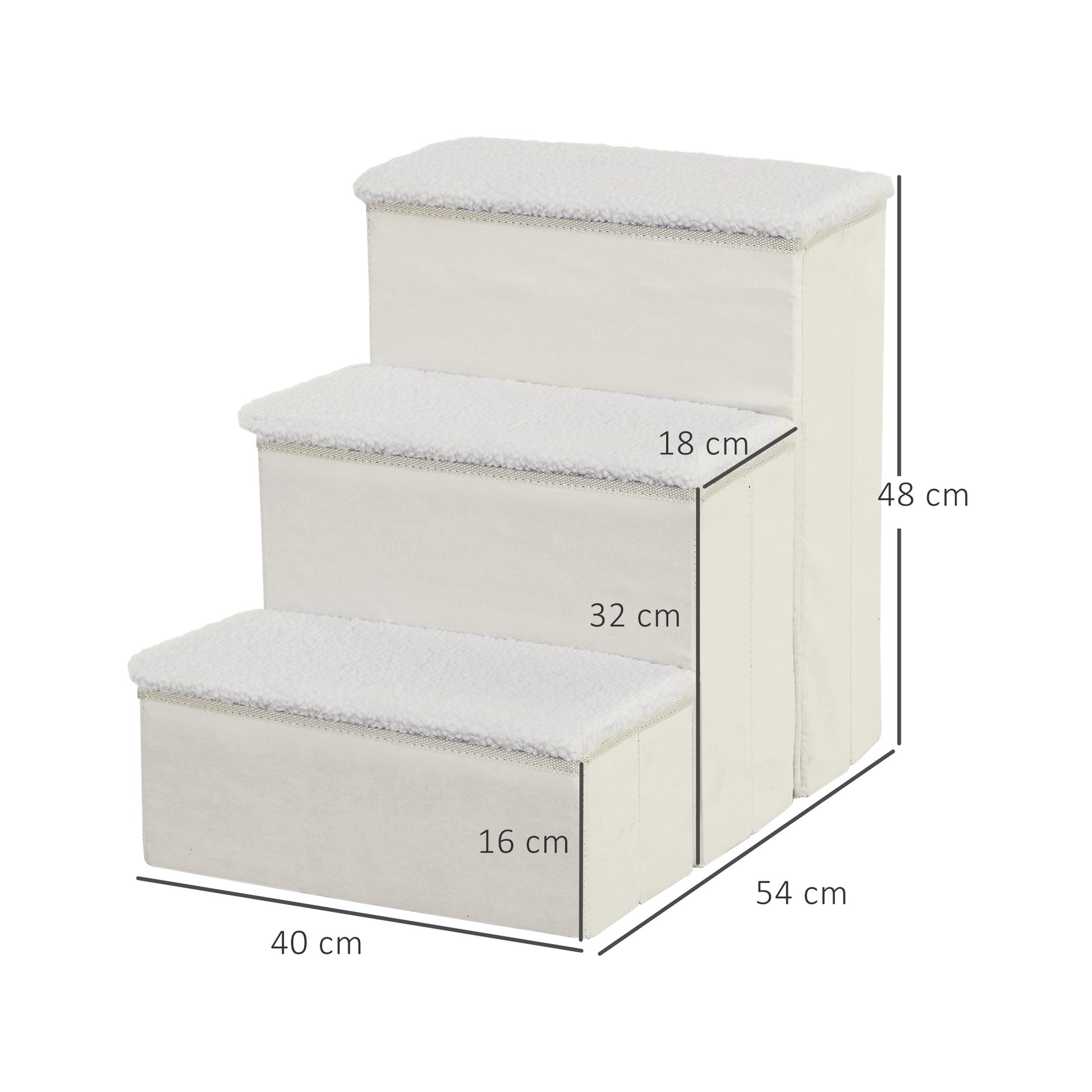Pet Stairs Cat Stairs Dog Stairs Foldable 3 Steps Pet Stairs with Storage Space for Cats and Dogs MDF White 40 x 54 x 48 cm