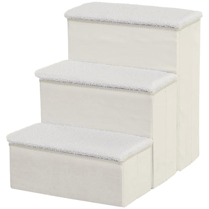Pet Stairs Cat Stairs Dog Stairs Foldable 3 Steps Pet Stairs with Storage Space for Cats and Dogs MDF White 40 x 54 x 48 cm