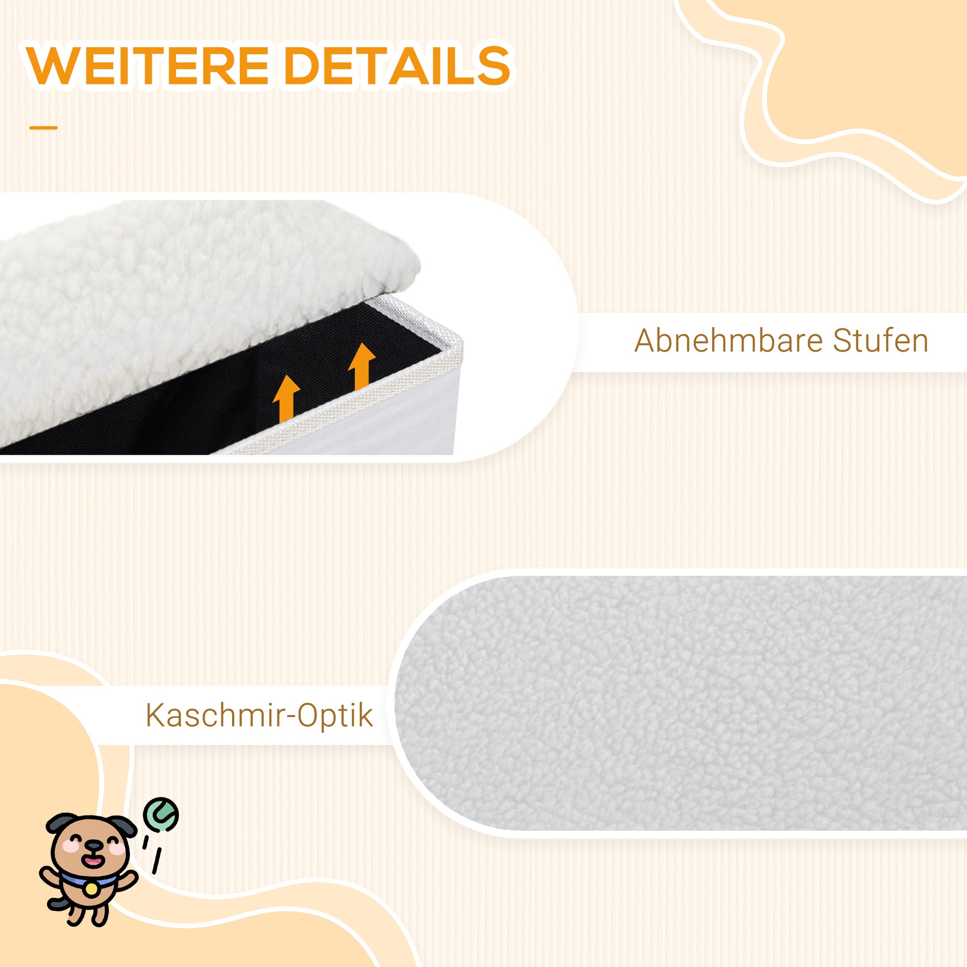 Pet Stairs Cat Stairs Dog Stairs Foldable 3 Steps Pet Stairs with Storage Space for Cats and Dogs MDF White 40 x 54 x 48 cm