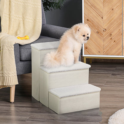 Pet Stairs Cat Stairs Dog Stairs Foldable 3 Steps Pet Stairs with Storage Space for Cats and Dogs MDF White 40 x 54 x 48 cm