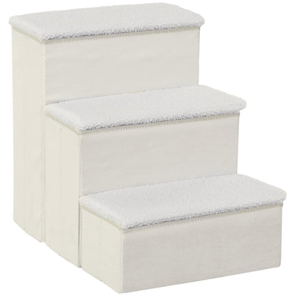 Pet Stairs Cat Stairs Dog Stairs Foldable 3 Steps Pet Stairs with Storage Space for Cats and Dogs MDF White 40 x 54 x 48 cm