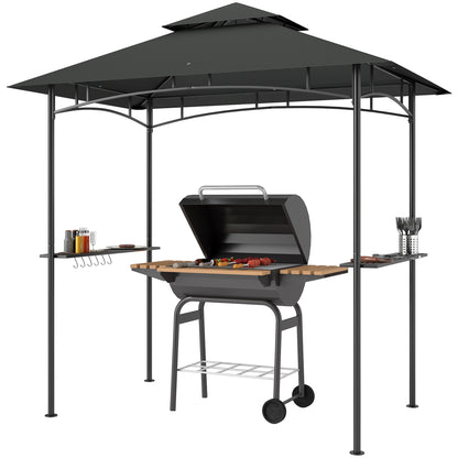 BBQ Pavilion with LED 240 x 150 x 258 cm water-resistant fire-retardant Garden Pavilion with double-layer canopy, side shelves, garden pergola with UV protection, BBQ Pavilion for Party BBQ Dark Gray
