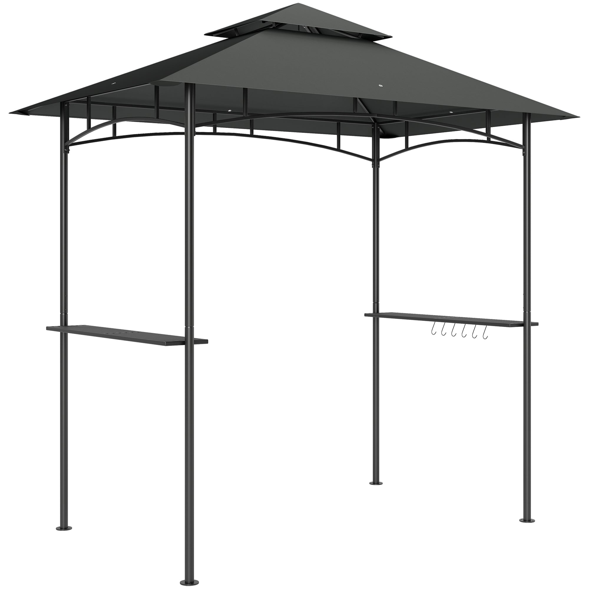 BBQ Pavilion with LED 240 x 150 x 258 cm water-resistant fire-retardant Garden Pavilion with double-layer canopy, side shelves, garden pergola with UV protection, BBQ Pavilion for Party BBQ Dark Gray