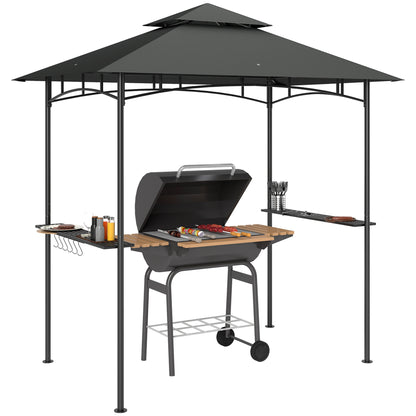 BBQ Pavilion with LED 240 x 150 x 258 cm water-resistant fire-retardant Garden Pavilion with double-layer canopy, side shelves, garden pergola with UV protection, BBQ Pavilion for Party BBQ Dark Gray