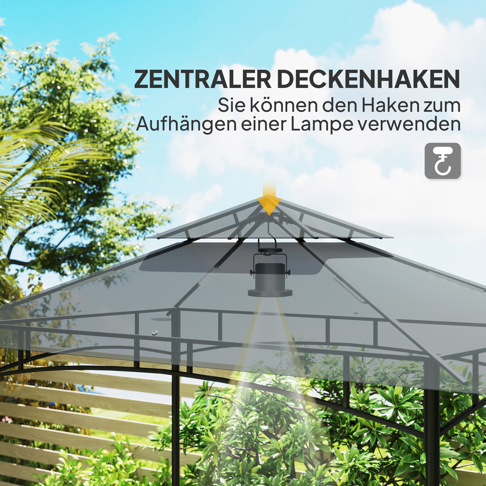 BBQ Pavilion with LED 240 x 150 x 258 cm water-resistant fire-retardant Garden Pavilion with double-layer canopy, side shelves, garden pergola with UV protection, BBQ Pavilion for Party BBQ Dark Gray