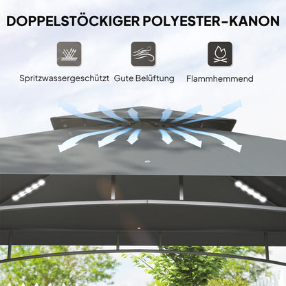 BBQ Pavilion with LED 240 x 150 x 258 cm water-resistant fire-retardant Garden Pavilion with double-layer canopy, side shelves, garden pergola with UV protection, BBQ Pavilion for Party BBQ Dark Gray