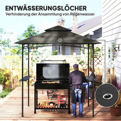BBQ Pavilion with LED 240 x 150 x 258 cm water-resistant fire-retardant Garden Pavilion with double-layer canopy, side shelves, garden pergola with UV protection, BBQ Pavilion for Party BBQ Dark Gray