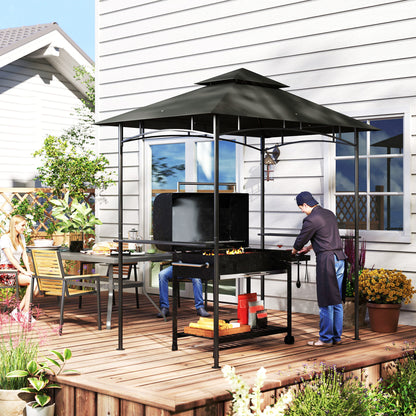 BBQ Pavilion with LED 240 x 150 x 258 cm water-resistant fire-retardant Garden Pavilion with double-layer canopy, side shelves, garden pergola with UV protection, BBQ Pavilion for Party BBQ Dark Gray