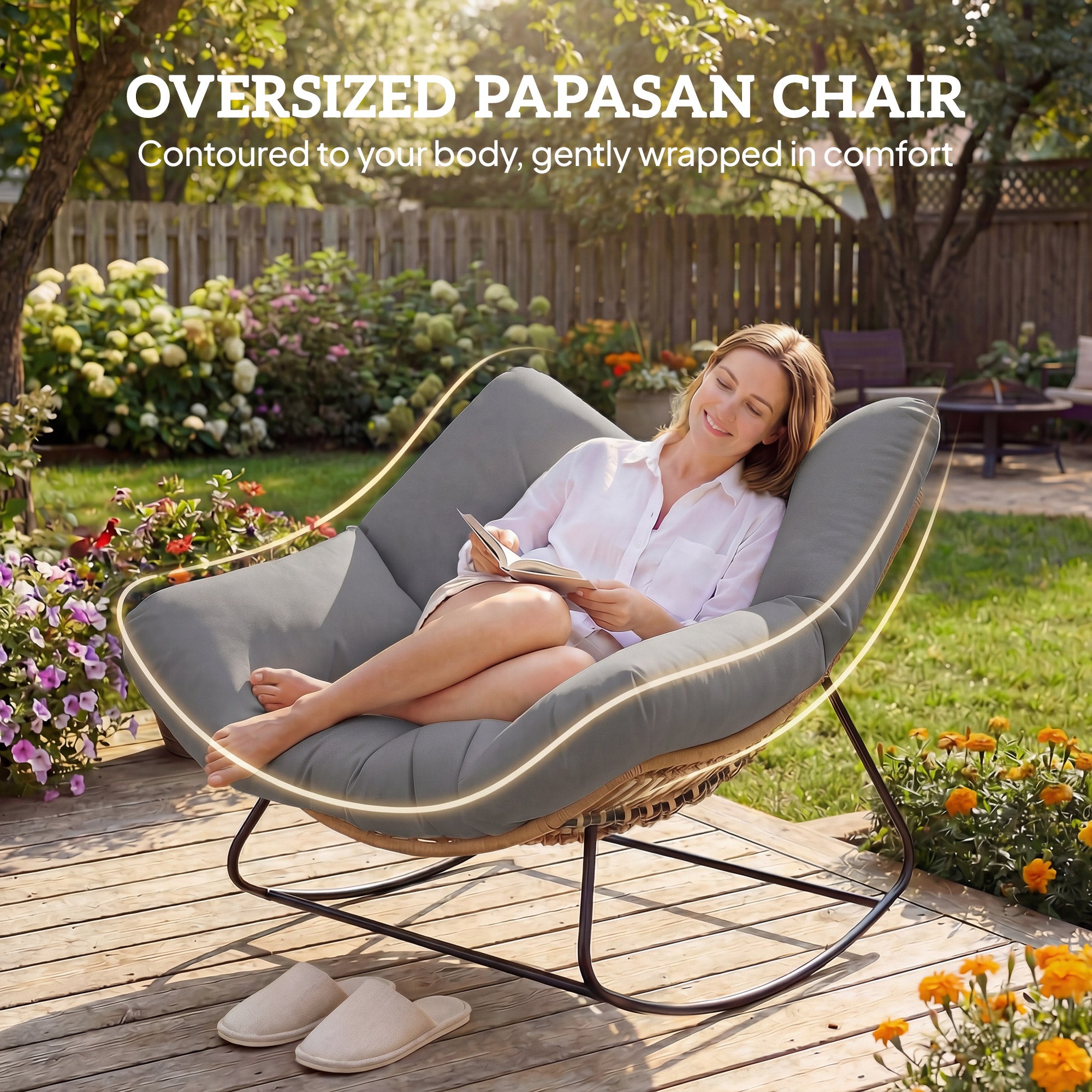 Swing Chair with Cushion — Weatherproof Outdoor/Indoor Egg Chair, Gray, Supports up to 265 lb