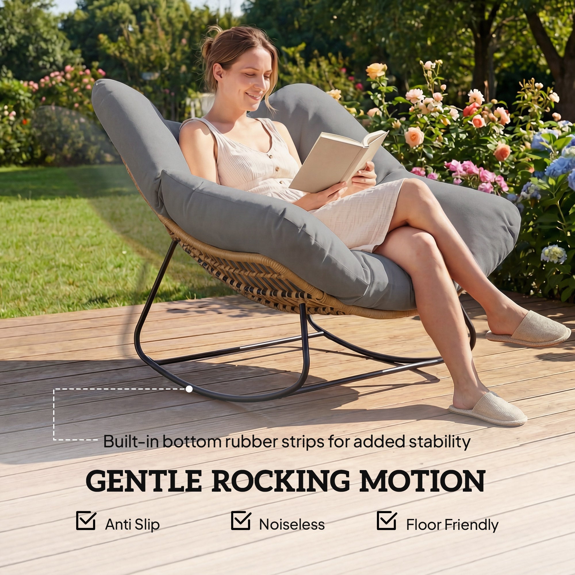 Swing Chair with Cushion — Weatherproof Outdoor/Indoor Egg Chair, Gray, Supports up to 265 lb