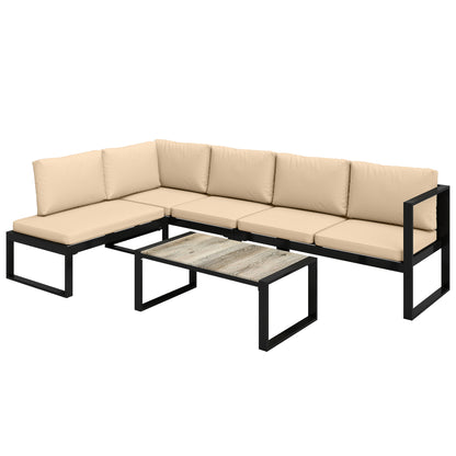 4-Piece Outdoor Garden Sofa Set — 2 Two-Seat Sofas, Armless Chair & Coffee Table, Steel Frame with Cushions, Khaki