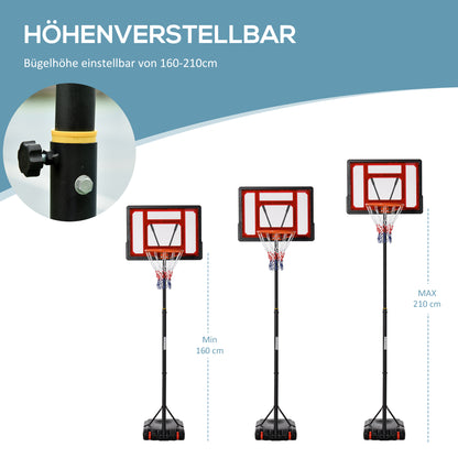 Outdoor Basketball Stand with Wheels, 160-210 cm Height Adjustable Basketball Hoop with Stand, 83x59cm Backboard, for Teens in Backyards, Gardens, Garages
