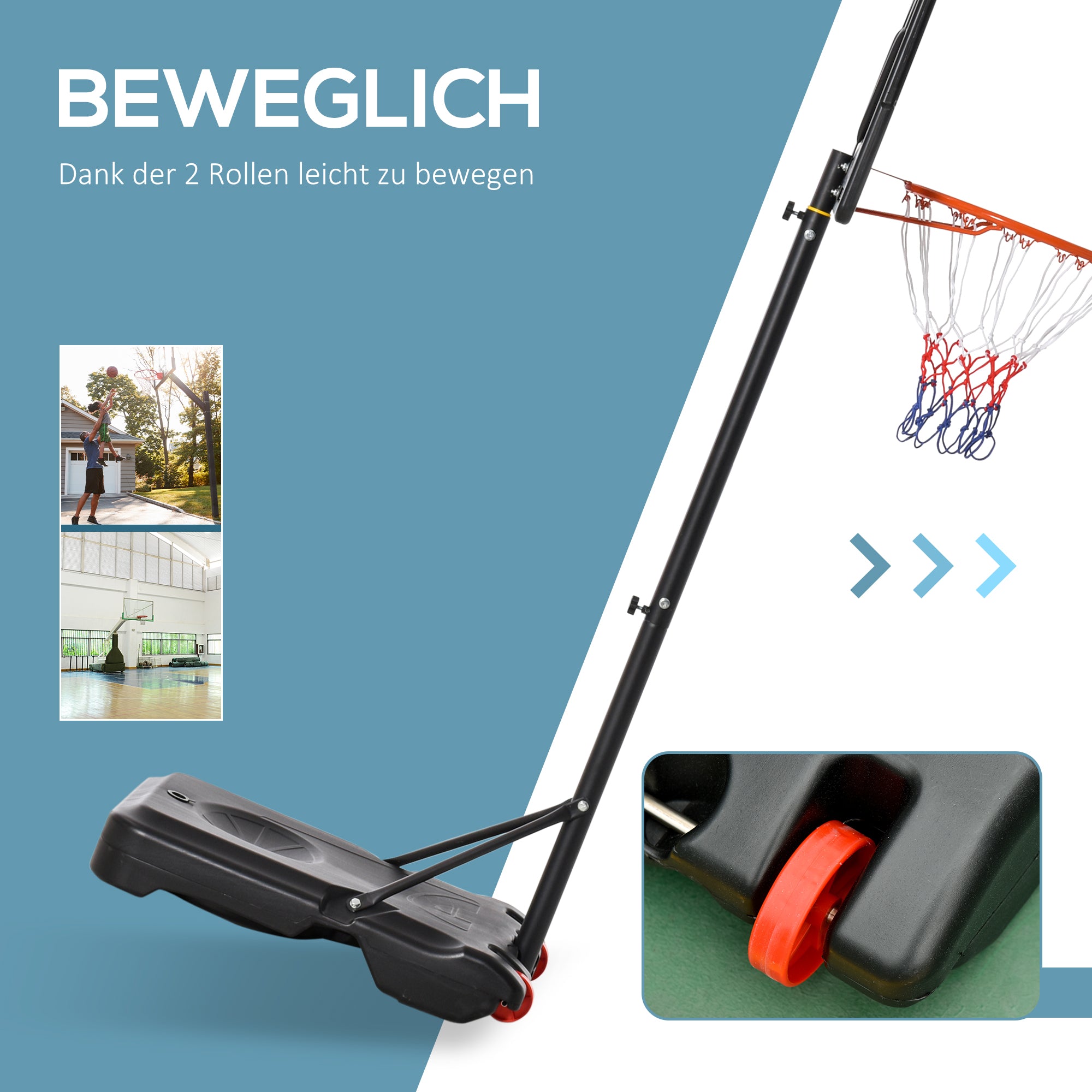 Outdoor Basketball Stand with Wheels, 160-210 cm Height Adjustable Basketball Hoop with Stand, 83x59cm Backboard, for Teens in Backyards, Gardens, Garages
