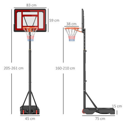 Outdoor Basketball Stand with Wheels, 160-210 cm Height Adjustable Basketball Hoop with Stand, 83x59cm Backboard, for Teens in Backyards, Gardens, Garages