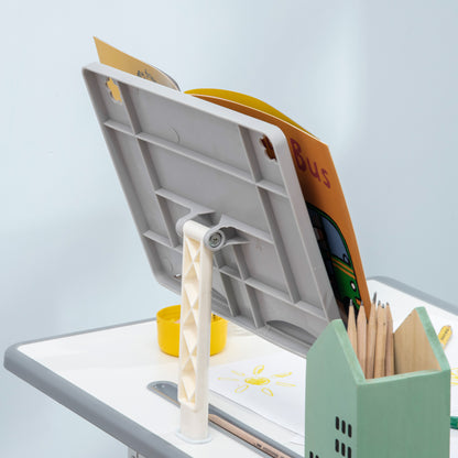 Kids Desk and Chair Set for 6-12 Year Olds Children Adjustable Height Desk with 1 Drawer 1 Pencil Slot and 1 Bookshelf Steel 60x45x90-102 cm Gray