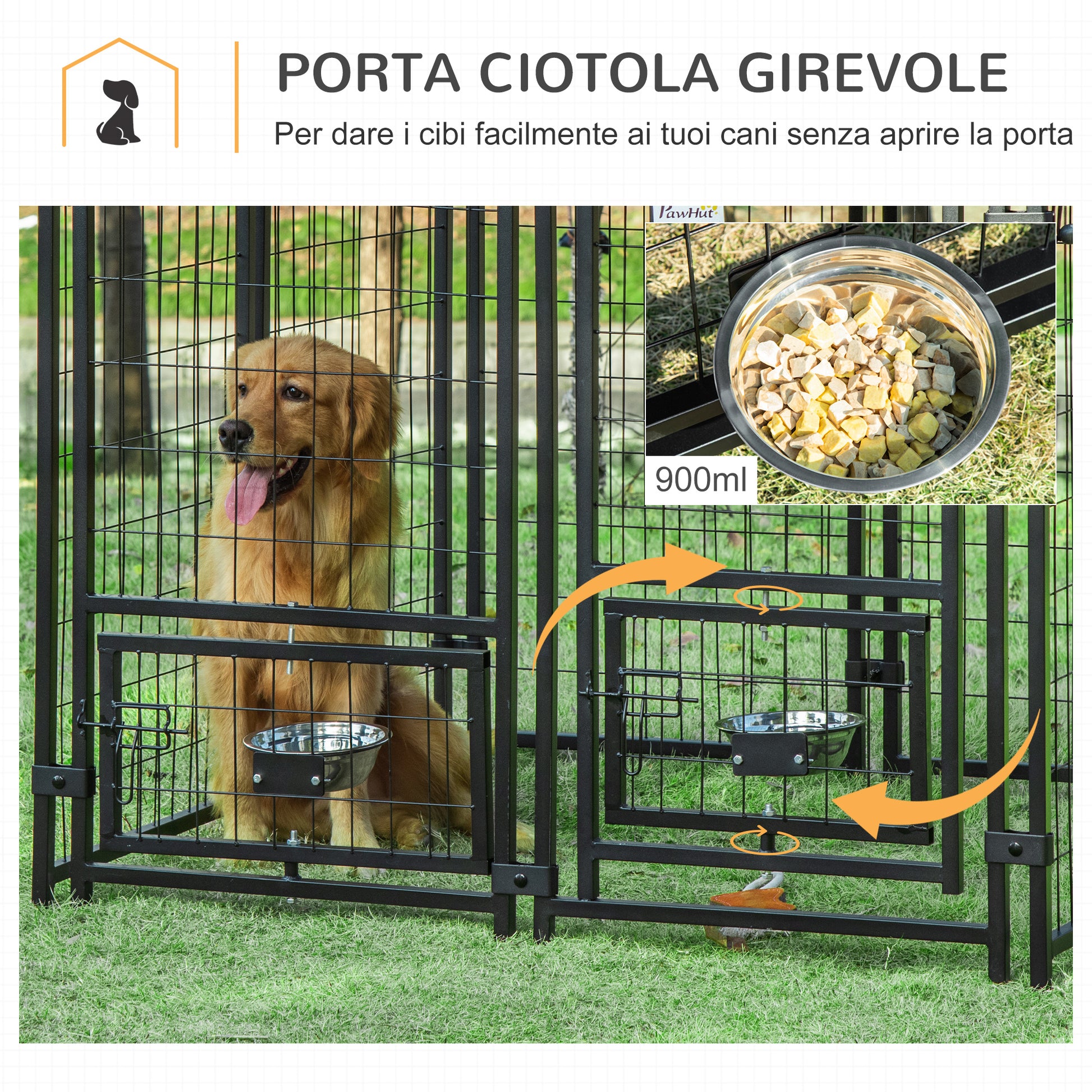 Outdoor Dog Enclosure, Steel Animal Box with Lock, 2 Swivel Bowls, and Oxford Fabric Cover, Black and Red Kennel