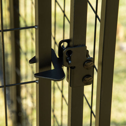 Outdoor Dog Enclosure, Steel Animal Box with Lock, 2 Swivel Bowls, and Oxford Fabric Cover, Black and Red Kennel