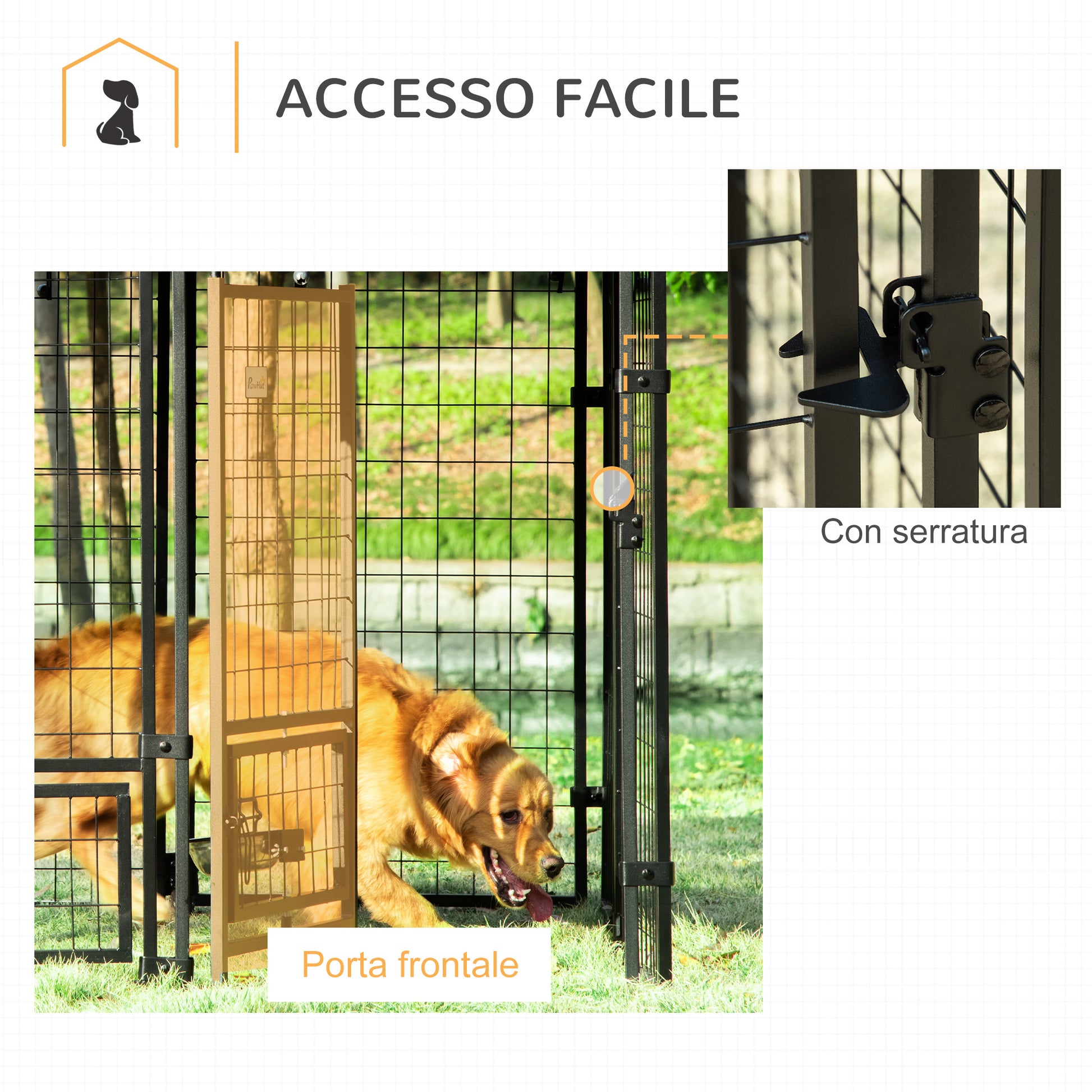 Outdoor Dog Enclosure, Steel Animal Box with Lock, 2 Swivel Bowls, and Oxford Fabric Cover, Black and Red Kennel