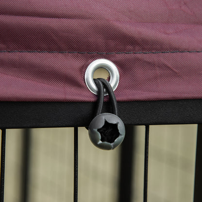 Outdoor Dog Enclosure, Steel Animal Box with Lock, 2 Swivel Bowls, and Oxford Fabric Cover, Black and Red Kennel