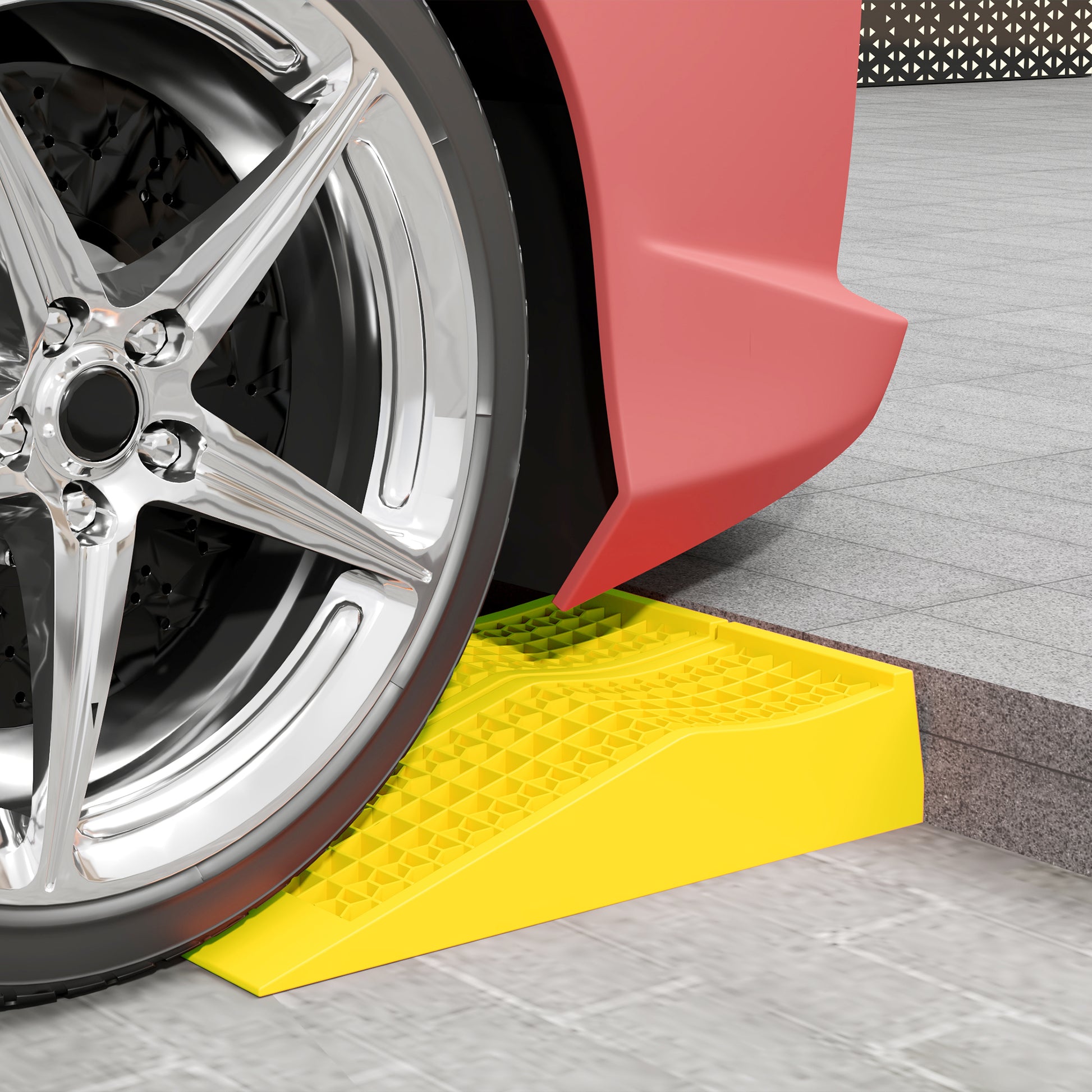 Set of 2 ramps for car utility vehicle heavy-duty loading ramp 3T caravan motorhome dim. 70L x 19.5W x 7.8H cm PP yellow