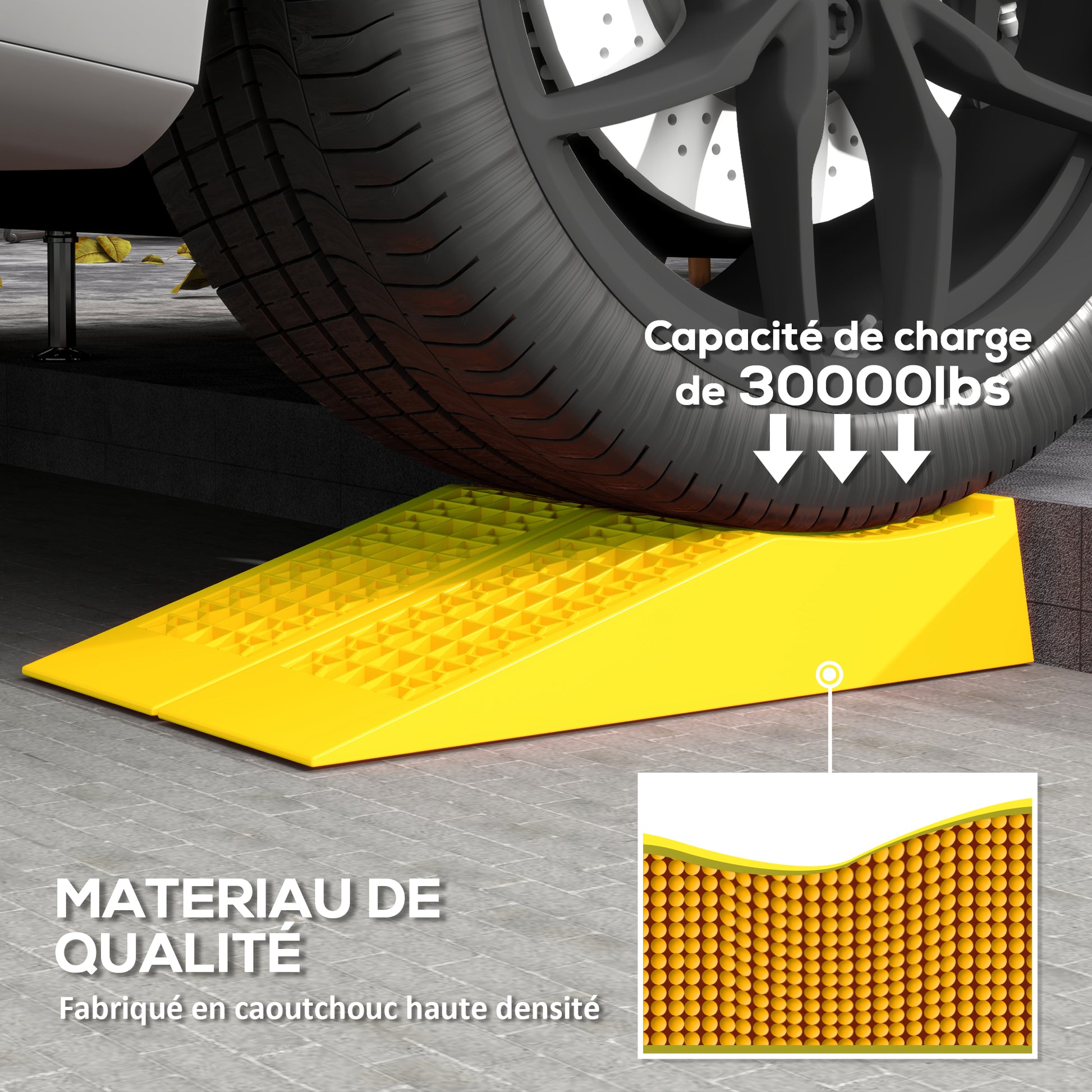 Set of 2 ramps for car utility vehicle heavy-duty loading ramp 3T caravan motorhome dim. 70L x 19.5W x 7.8H cm PP yellow