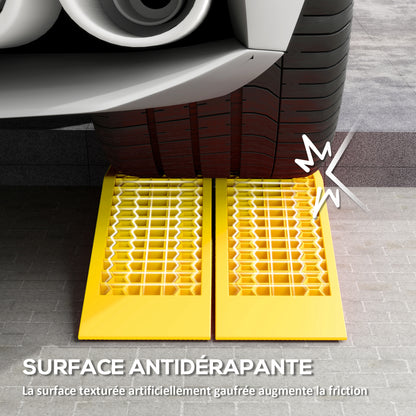 Set of 2 ramps for car utility vehicle heavy-duty loading ramp 3T caravan motorhome dim. 70L x 19.5W x 7.8H cm PP yellow