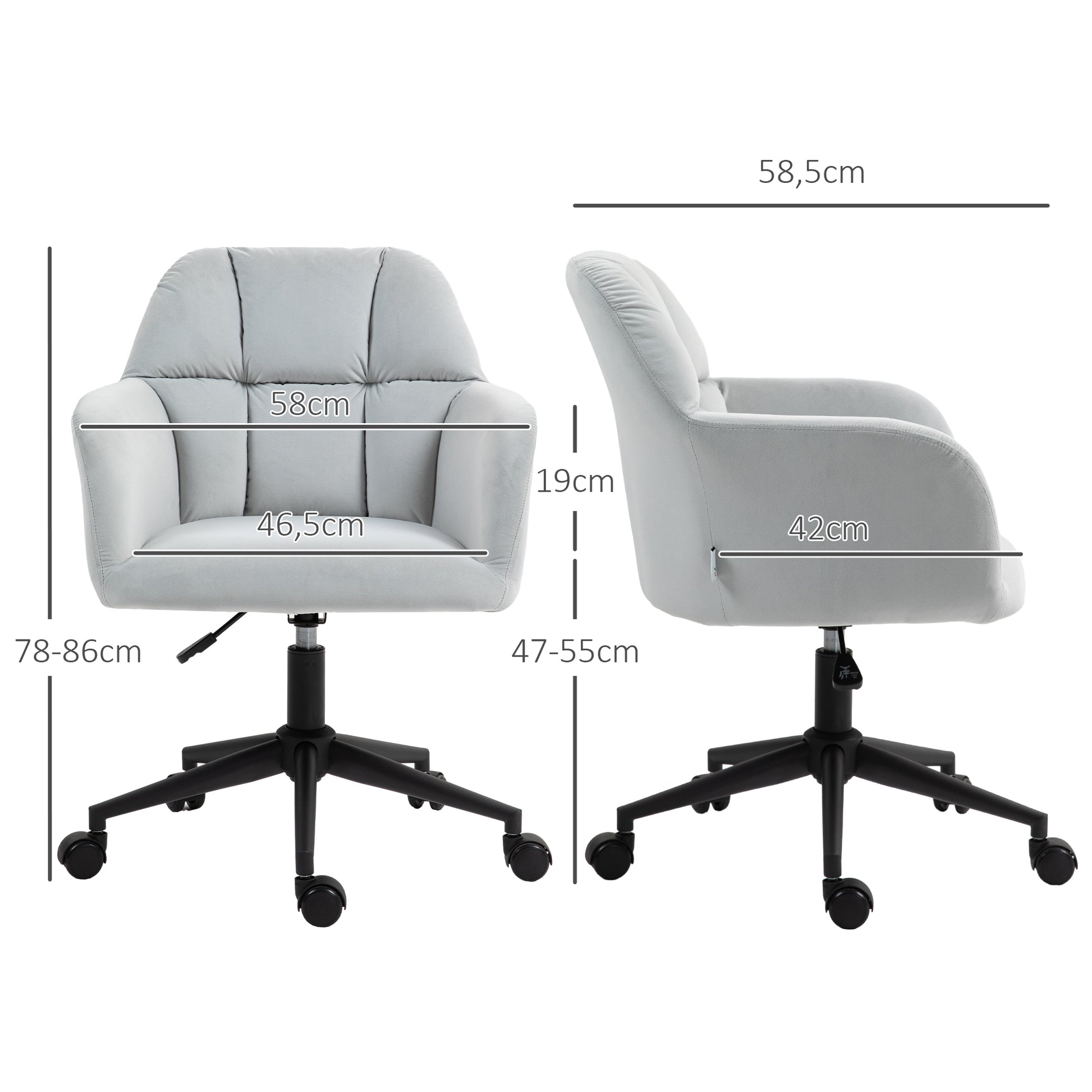 Office Chair, Height Adjustable Desk Chair with Velvet Look, Backrest, Swivel Chair with Armrest for Home Office, Light Gray